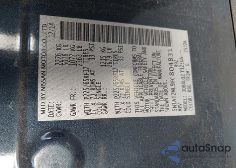 2015 Nissan Rogue S/Sl/Sv from USA, damaged, VIN 5N1AT2ML9FC804831